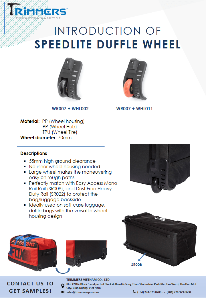 SpeedLite Duffle Wheel 70, Trimmers, hardware company, aluminum, aluminum product, manufacturer